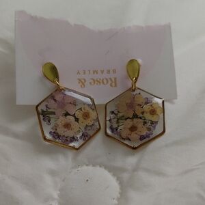 Gold Floral Hexagon Earrings
